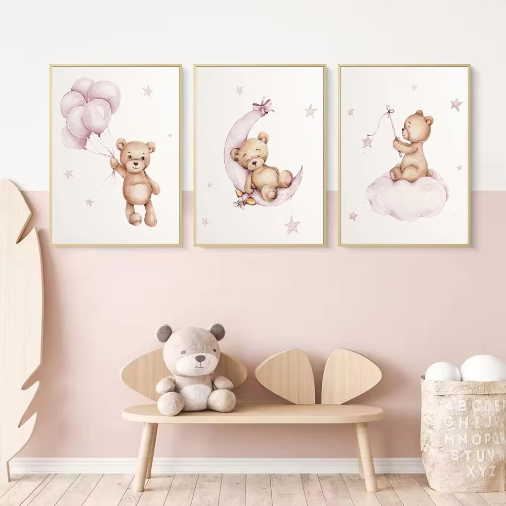 Baby Nursery Decor Girl - 곰돌이 유아방 벽 장식 테디베어 캔버스