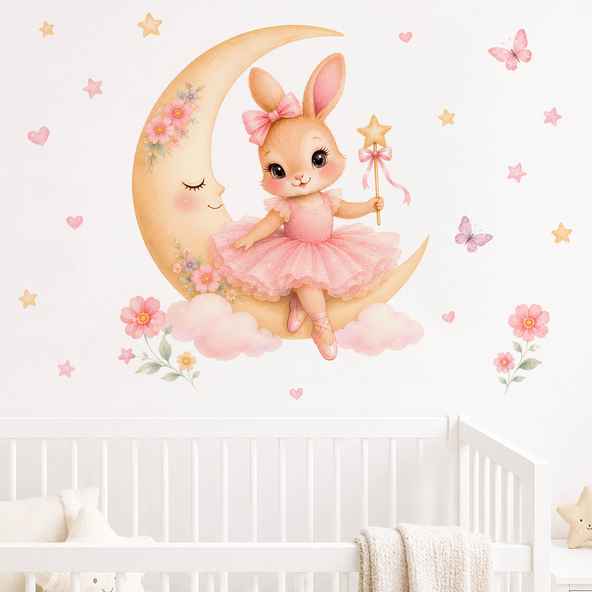 수채화 발레리나 토끼 달 벽 스티커 핑크 튀튀 토끼 별 - Baby Nursery Decor Girl 리뷰 및 가격