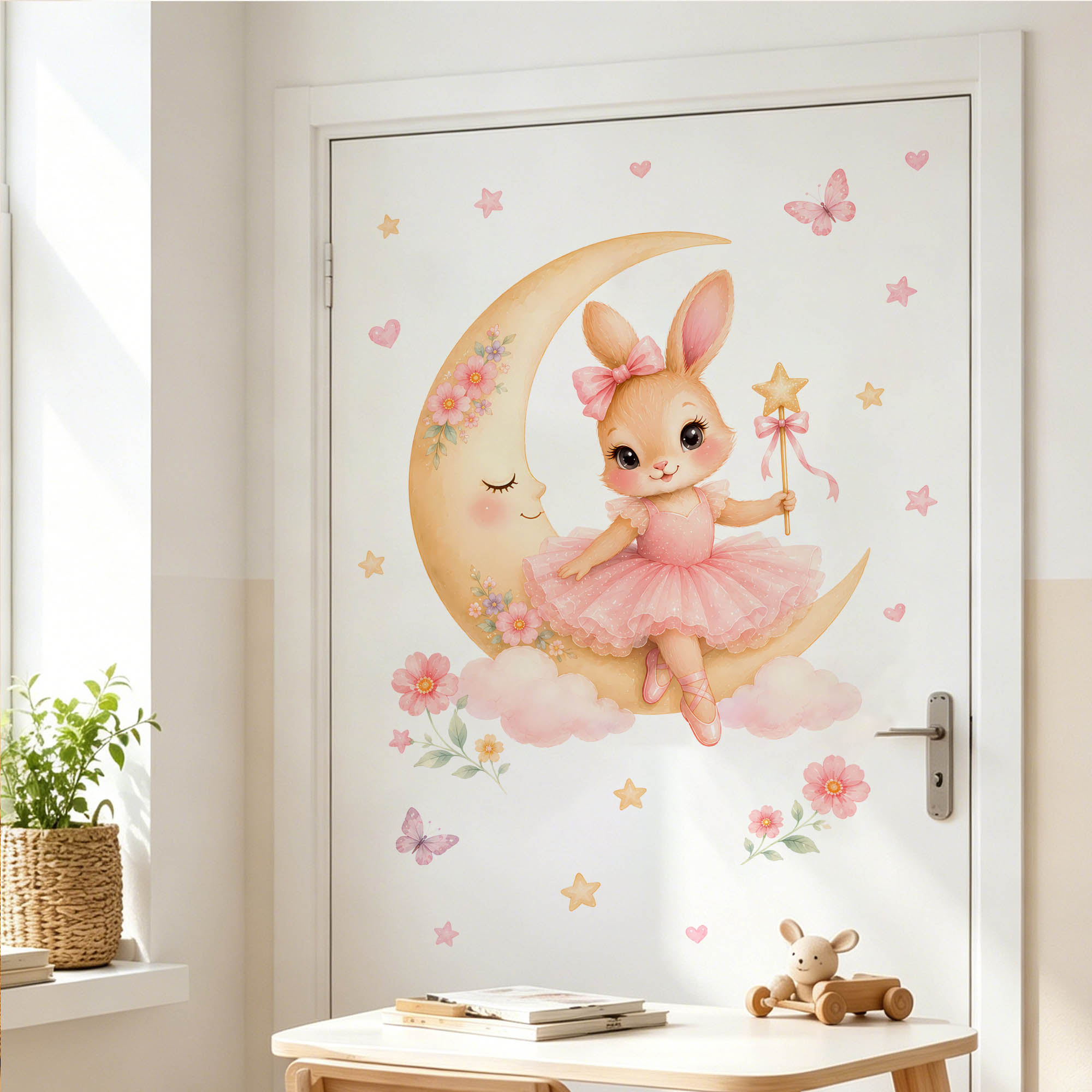수채화 발레리나 토끼 달 벽 스티커 핑크 튀튀 토끼 별 - Baby Nursery Decor Girl 리뷰 및 가격