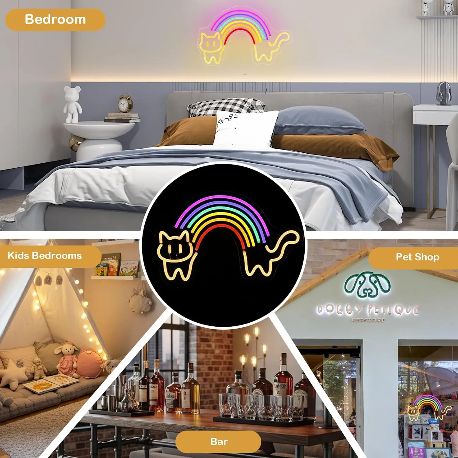 무지개 고양이 네온사인 귀여운 고양이 네온 조명 USB - Baby Nursery Wall Lights 리뷰 및 가격