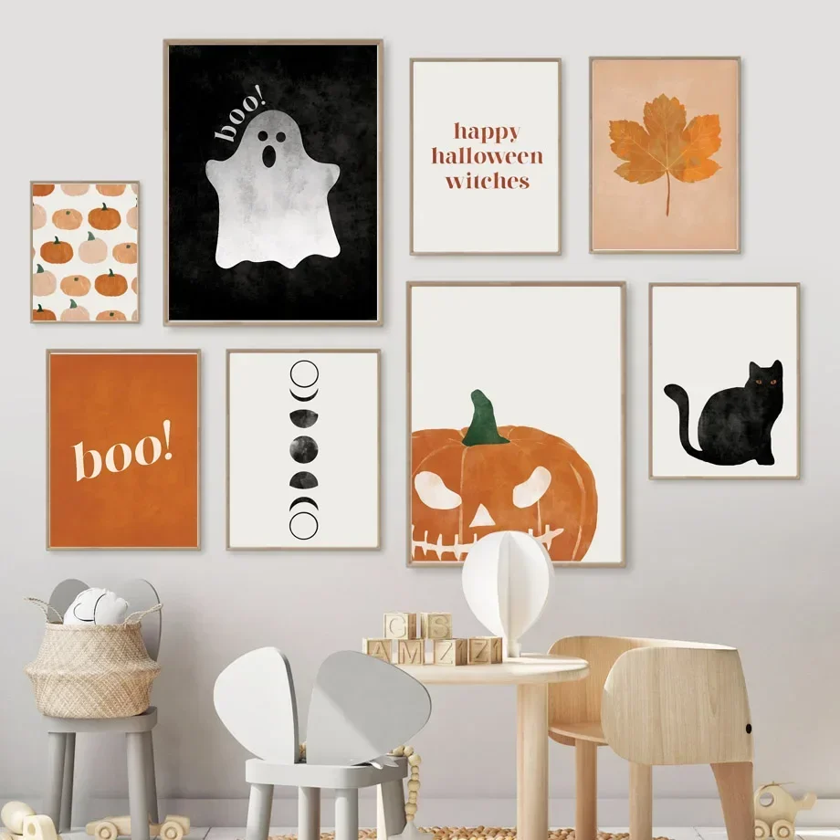 고양이 할로윈 소울 호박 벽 예술 캔버스 그림 북유럽  - Baby Nursery Decor Girl 리뷰 및 가격