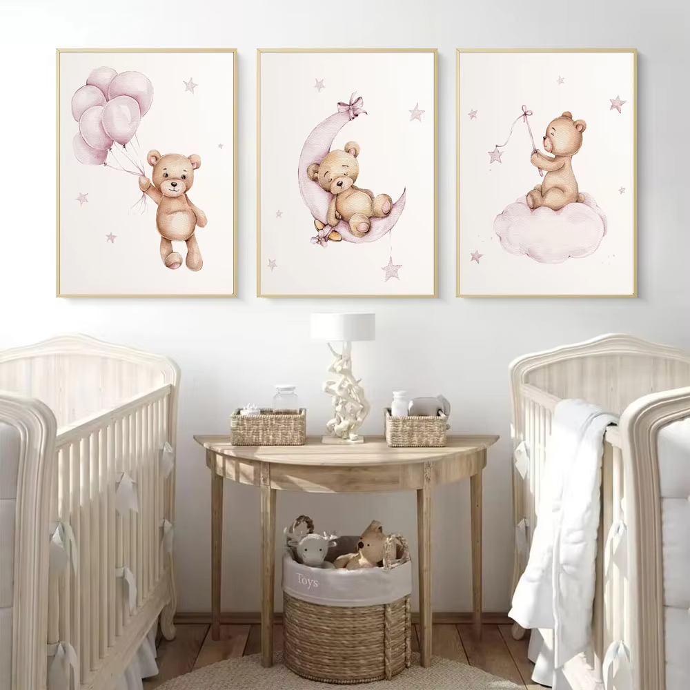 곰돌이 유아방 벽 장식 테디베어 캔버스 벽 그림 아기  - Baby Nursery Decor Girl 리뷰 및 가격